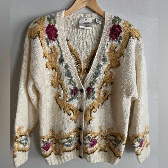 Vintage Handknitted mohair button floral retro filigree cardigan sweater - Picture 1 of 12